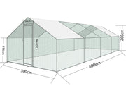 Walk-in 3X8X2M Steel Metal Chicken Coop Run Enclosure Poultry Cage