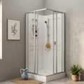 900x900x2050mm Corner Shower Cubicle Enclosure with Tray – 4mm Tempered Glass Silver Frame Sliding Doors