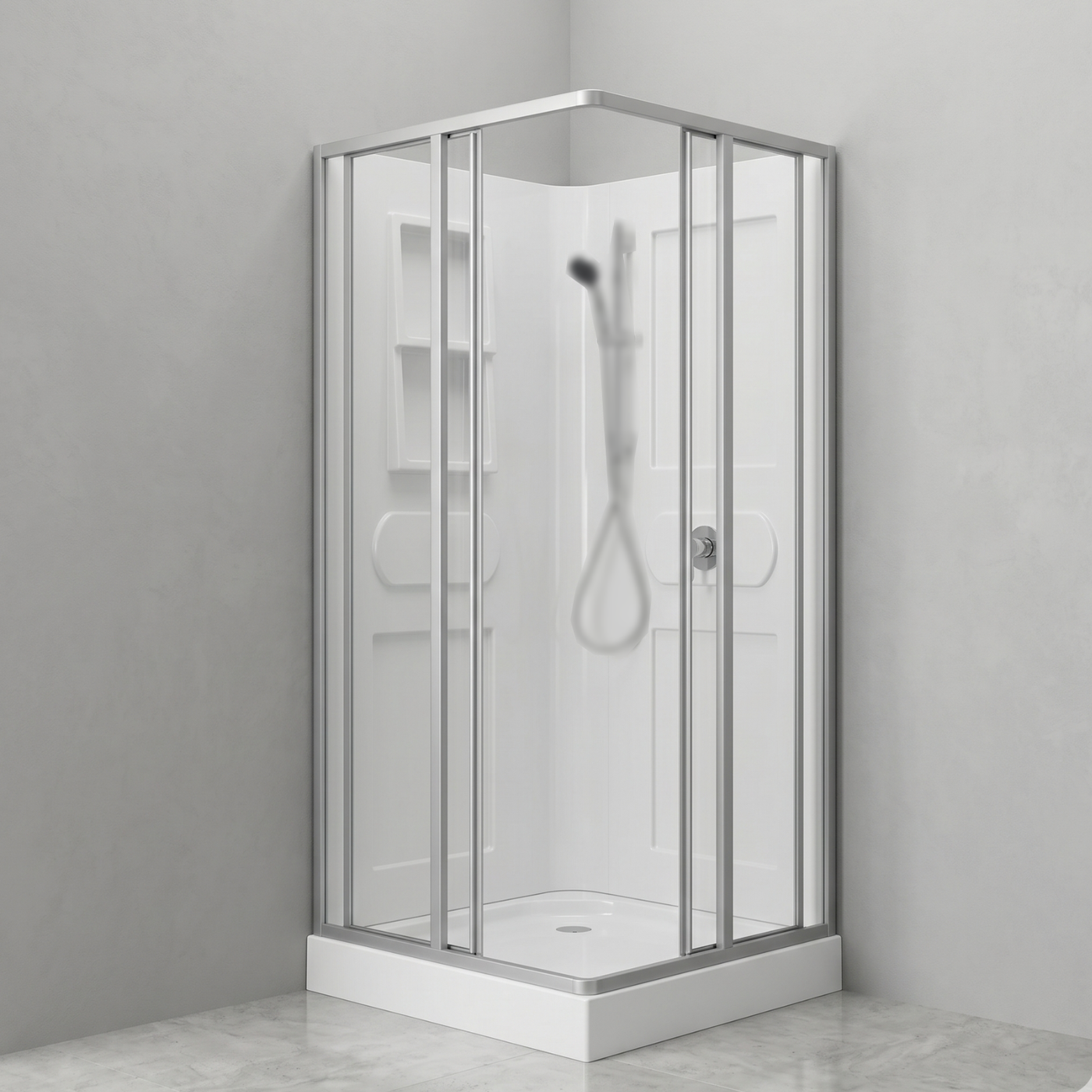 900x900x2050mm Corner Shower Cubicle Enclosure with Tray – 4mm Tempered Glass Silver Frame Sliding Doors