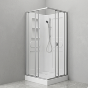 900x900x2050mm Corner Shower Cubicle Enclosure with Tray – 4mm Tempered Glass Silver Frame Sliding Doors