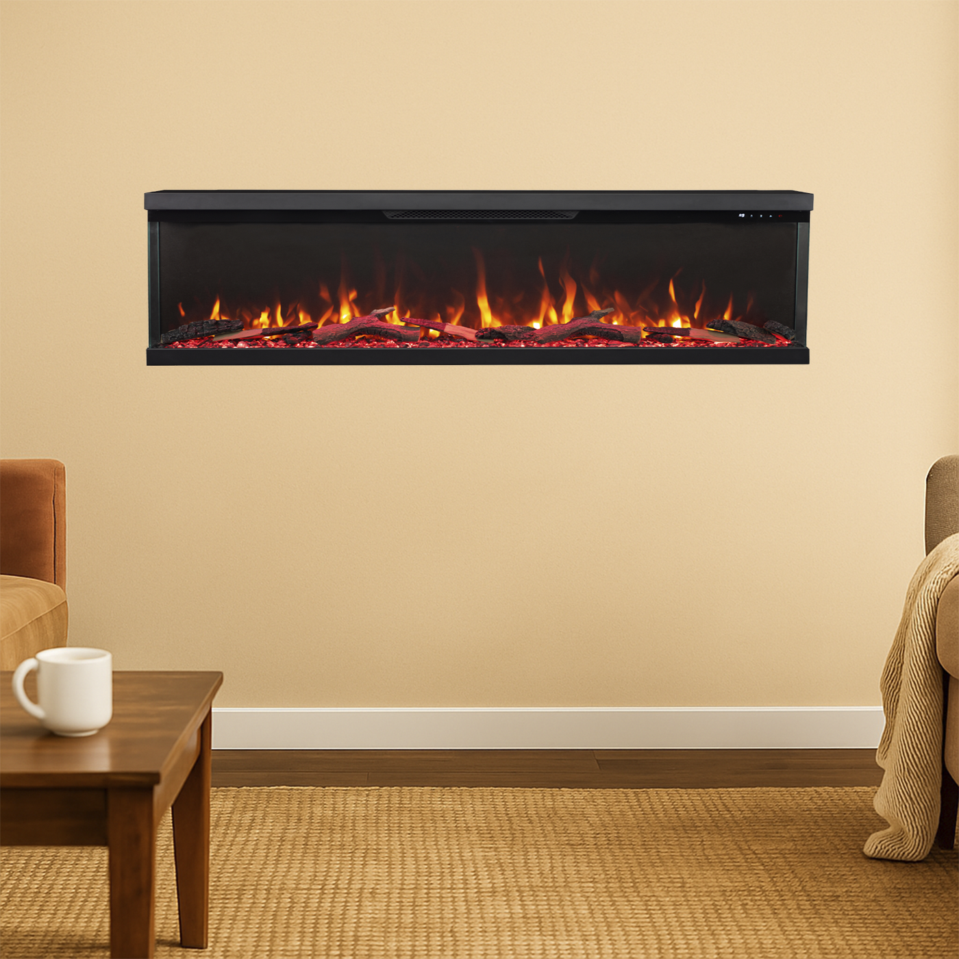 Longford 72" 3 Sided Free Standing Built-in Recessed / Wall mounted Heater Electric Fireplace