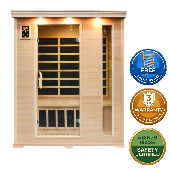 Greenland Luxury Carbon Fibre Infrared 3 Person Sauna 9 Heating Panels 2190W 3 Yr Warranty