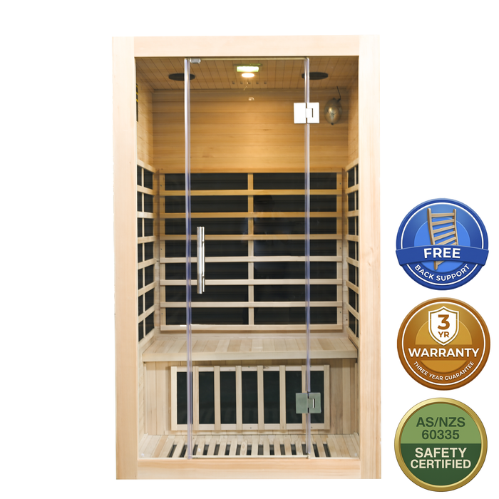 Greenland 2-Person Luxury Far-Infrared Sauna 8 Carbon Heater 1860W Full Glass Front Panel 3 Yr Warranty