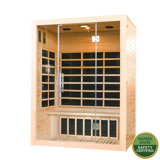 3-Person Luxury Far-Infrared Sauna 9 Carbon Heater 2360W Full Glass Front Panel