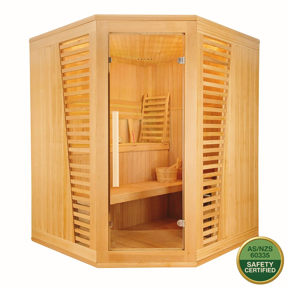 Greenland 3 Person Finnish Indoor Corner Traditional Steam Sauna 6000W 3yr Warranty