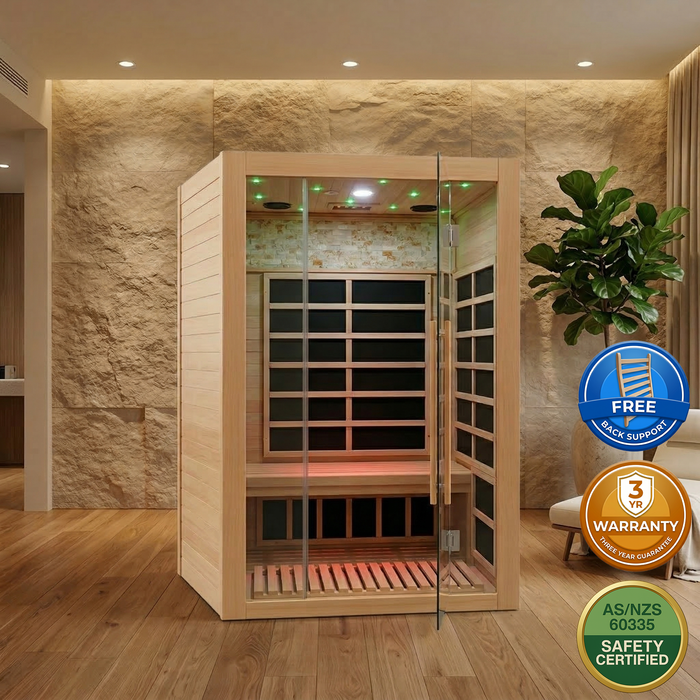 New Model 2-Person Luxury Indoor Far-Infrared Sauna 1800W Premium Marble Decor Edition