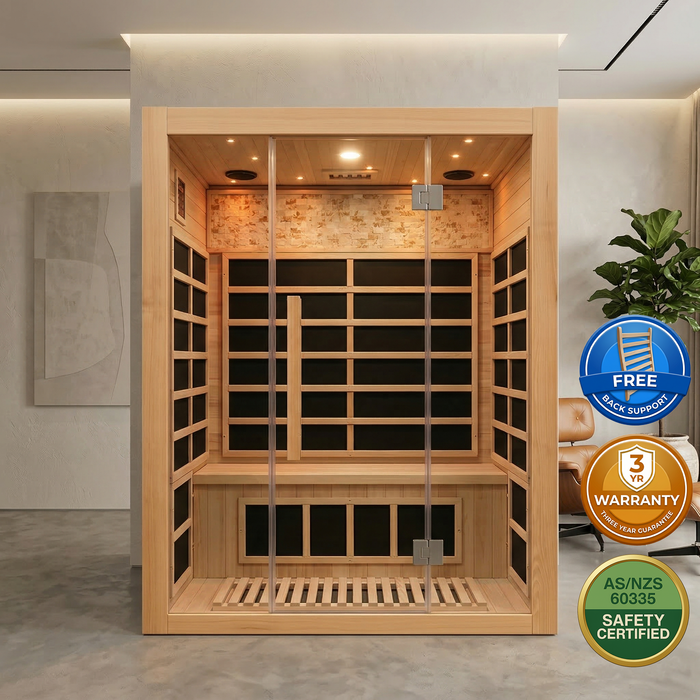 New Model 3-Person Luxury Indoor Far-Infrared Sauna 2150W Premium Marble Decor Edition