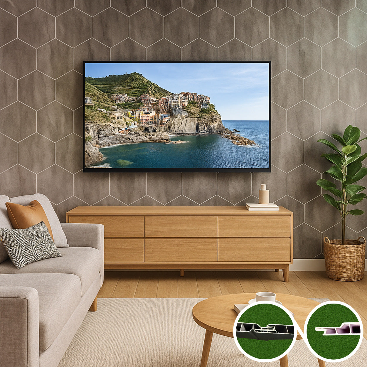 1000mm Width Interior Complicated Cutline Waterproof PVC Wall Panel Hexagon Metallic Grey