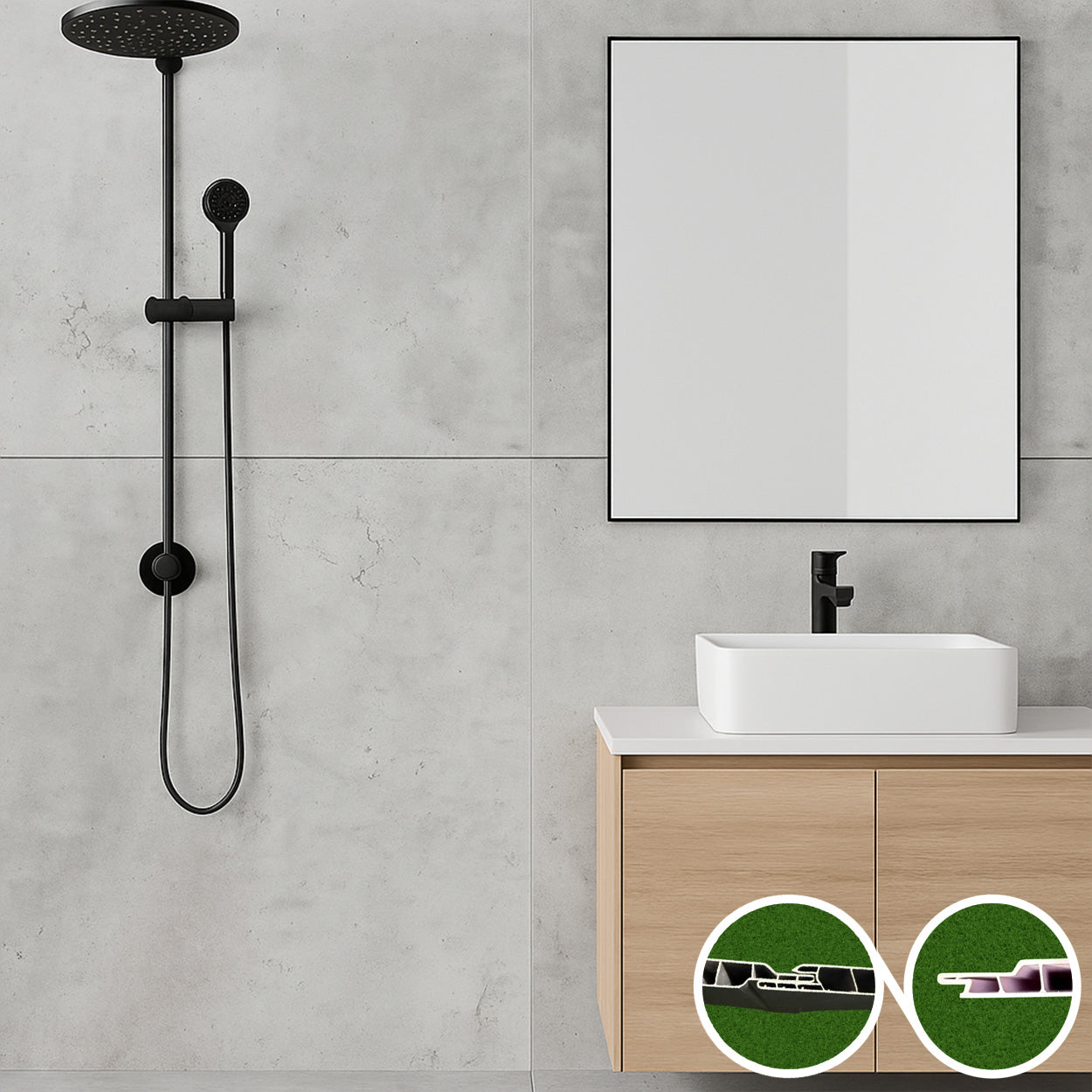 Tongue and Groove Interlocking Hollow Waterproof PVC Panels-600mm Width Concrete Grey Tiles