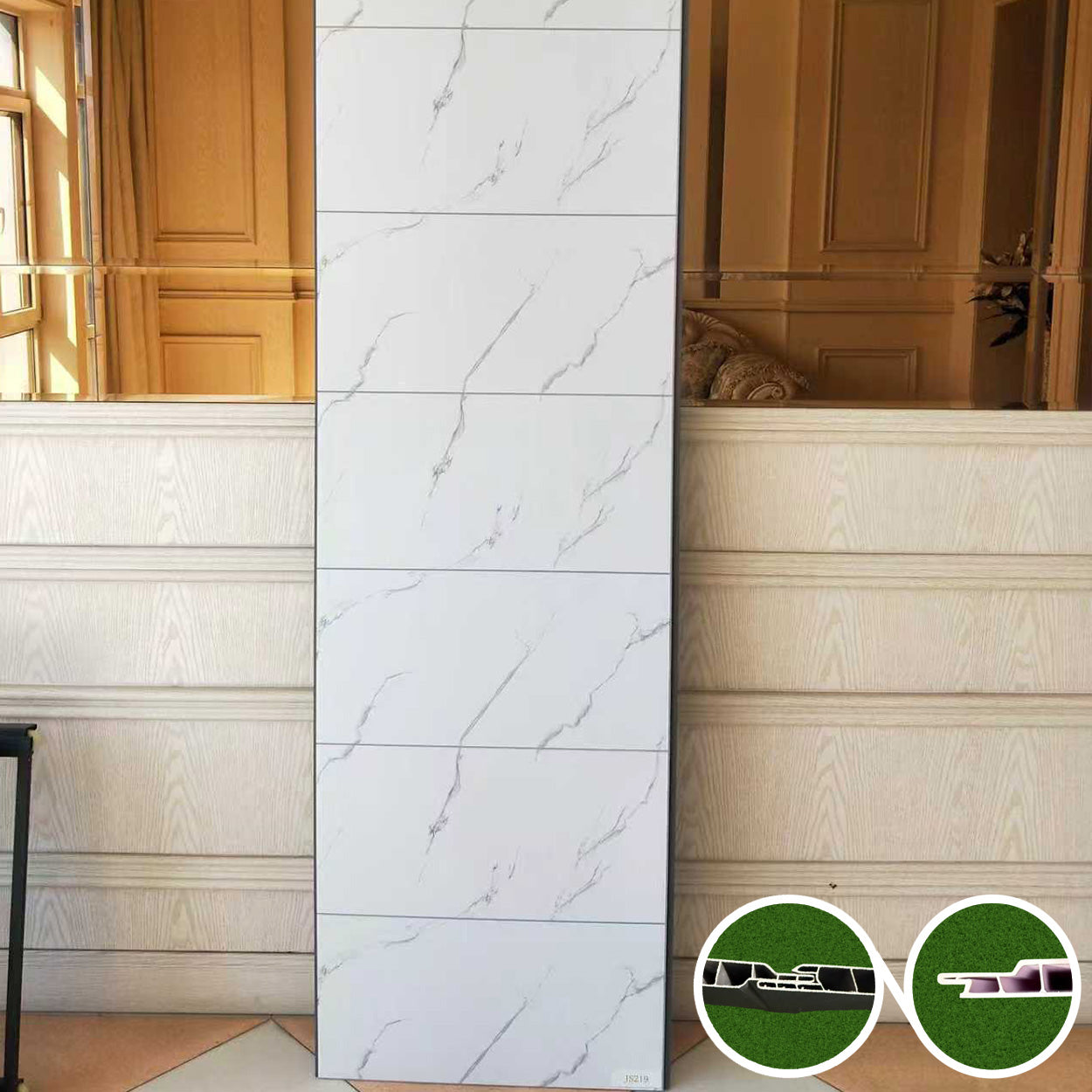 Tongue and Groove Interlocking Hollow Waterproof PVC Panels-600mm Width White Carrera Marble Tiles