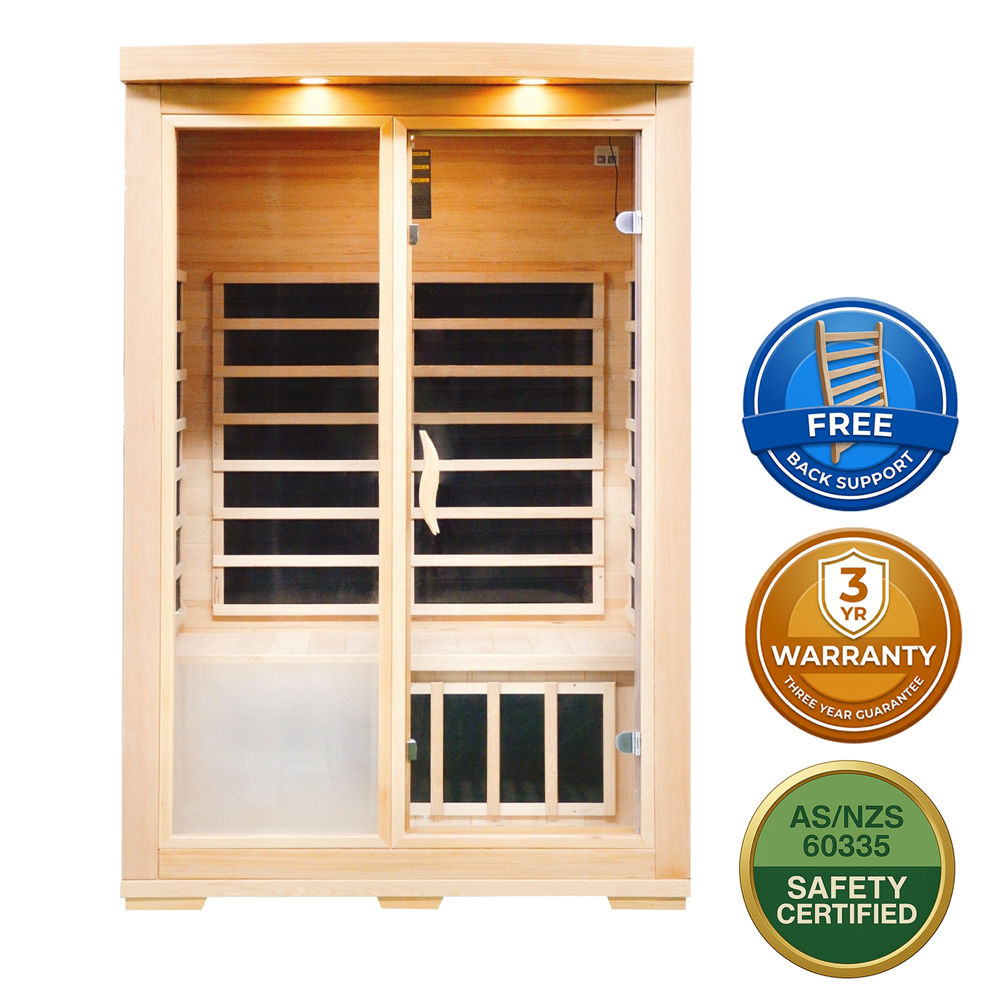 Greenland 2-Person Luxury Far-Infrared Sauna 8 Carbon Heater 1890W Full Glass Front Panel