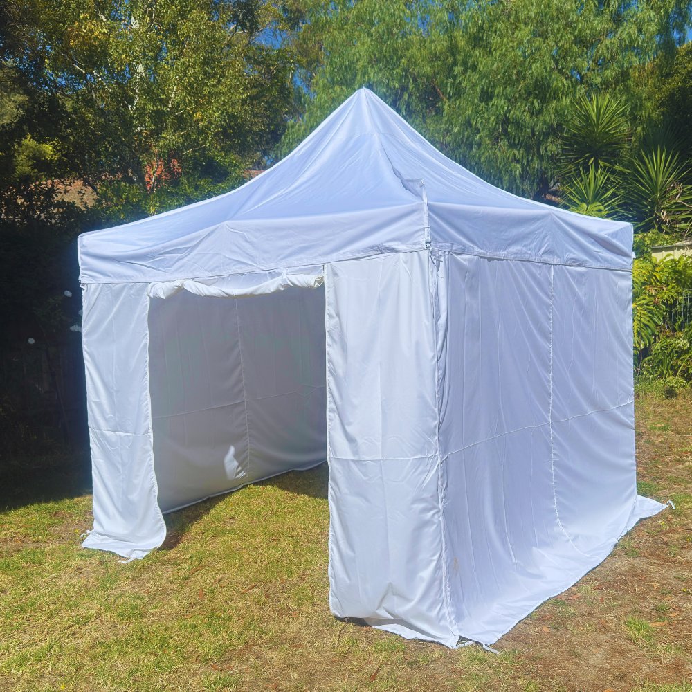 Premium 3X3m Aluminum HEX 40 Folding Gazebo Marquee Pop Up Outdoor Canopy 3 Sided Wall White