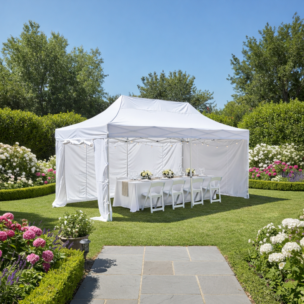 Deluxe 3X6m Aluminum HEX 50 Folding Gazebo Marquee Pop Up Outdoor Canopy 4 side walls White