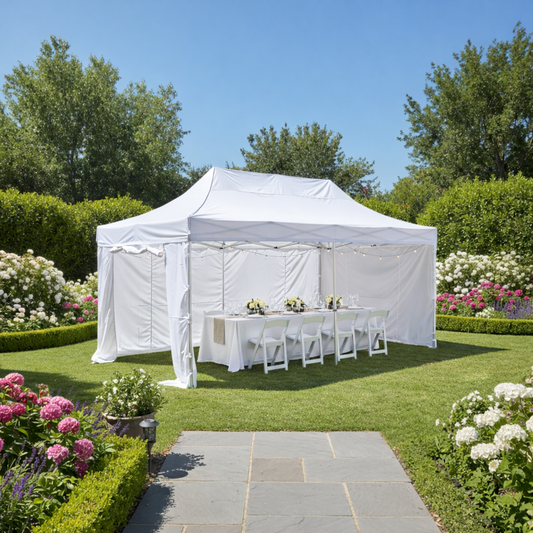 Deluxe 3X6m Aluminum HEX 50 Folding Gazebo Marquee Pop Up Outdoor Canopy 4 side walls White