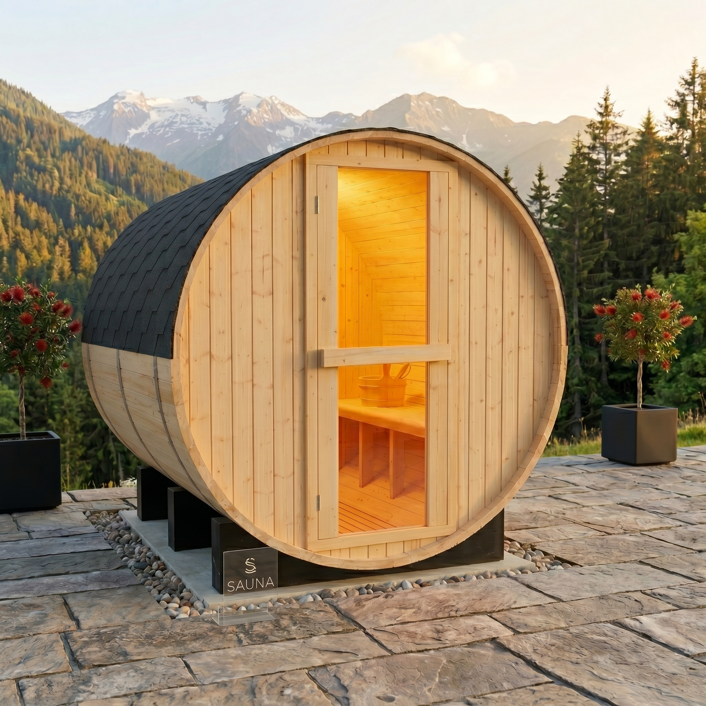 Greenland Outdoor 2 Person Traditional Barrel Finnish Steam Sauna 4500w 1.8x1.2m Hemlock