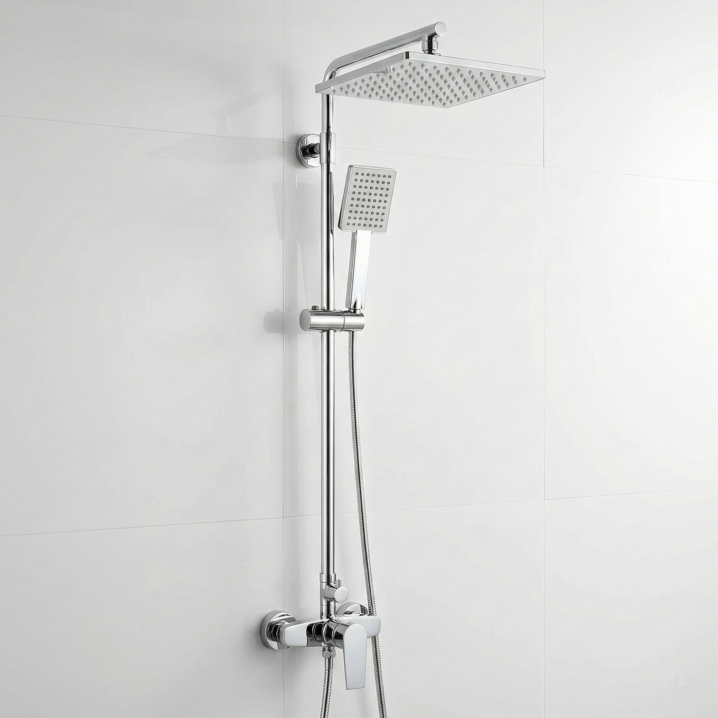 2-Function Shower Column Set  Square Rain Shower & Handheld with Adjustable Rail