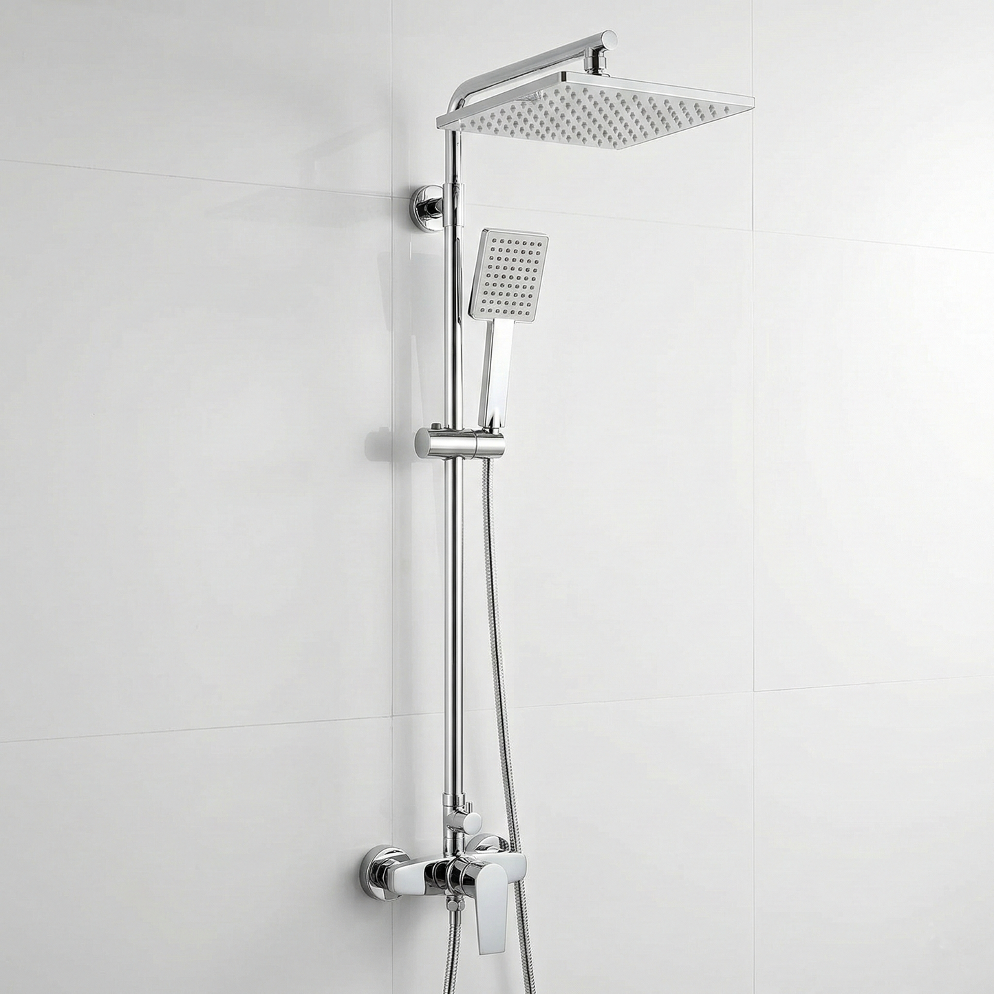 2-Function Shower Column Set – Square Rain Shower & Handheld with Adjustable Rail