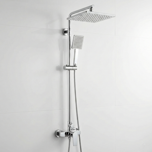 2-Function Shower Column Set  Square Rain Shower & Handheld with Adjustable Rail