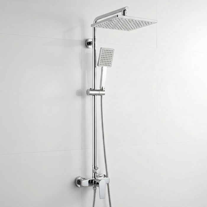 2-Function Shower Column Set  Square Rain Shower & Handheld with Adjustable Rail