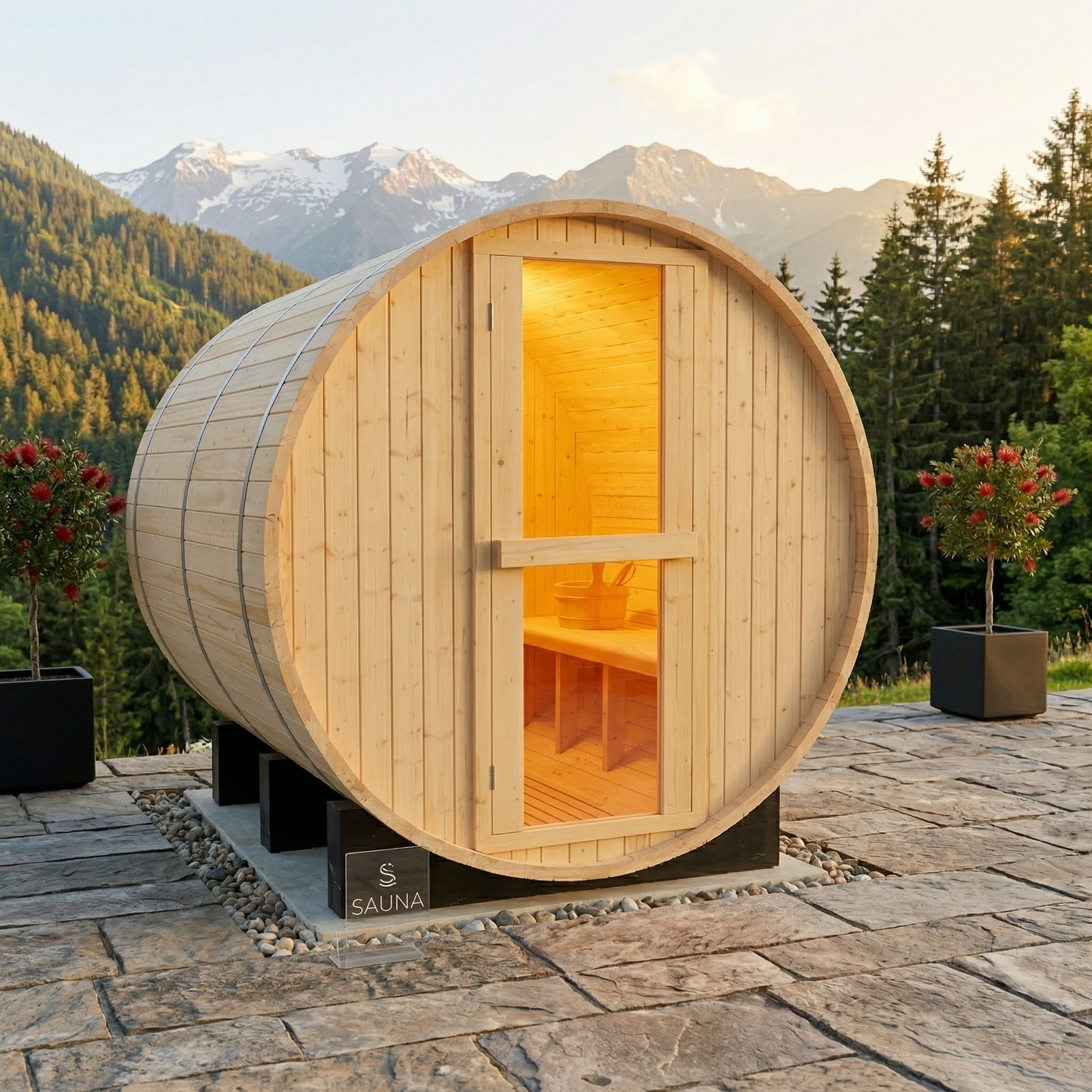 Greenland Outdoor 2 Person Traditional Barrel Finnish Steam Sauna 4500w 1.8x1.2m Hemlock
