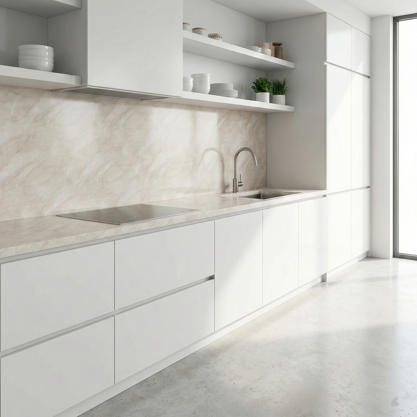 Tongue and Groove Interlocking Hollow Waterproof PVC Panels-1000mm Width Beige Marble Gloss