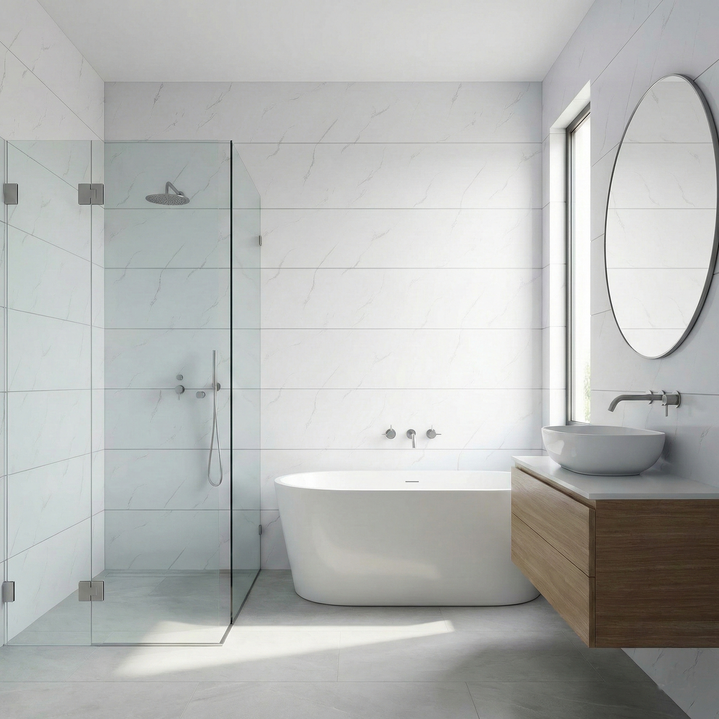 Tongue and Groove Interlocking Hollow Waterproof PVC Panels-600mm Width White Carrera Marble Tiles