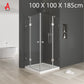 Corner Square Double Pivot Door Shower Enclosure 100X100X185cm 6mm Tempered Glass & Chrome Frame
