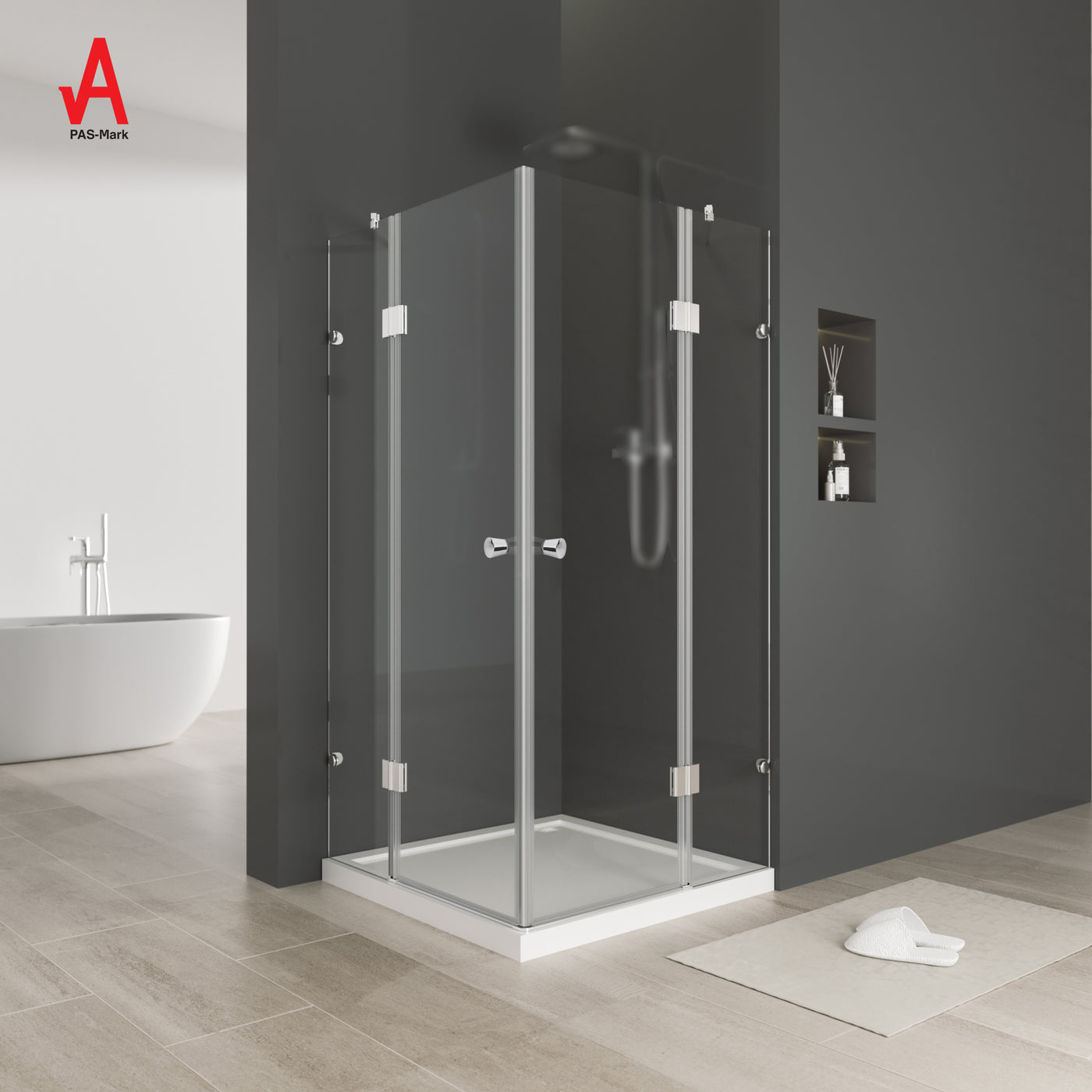Corner Square Double Pivot Door Shower Enclosure 100X100X185cm 6mm Tempered Glass & Chrome Frame