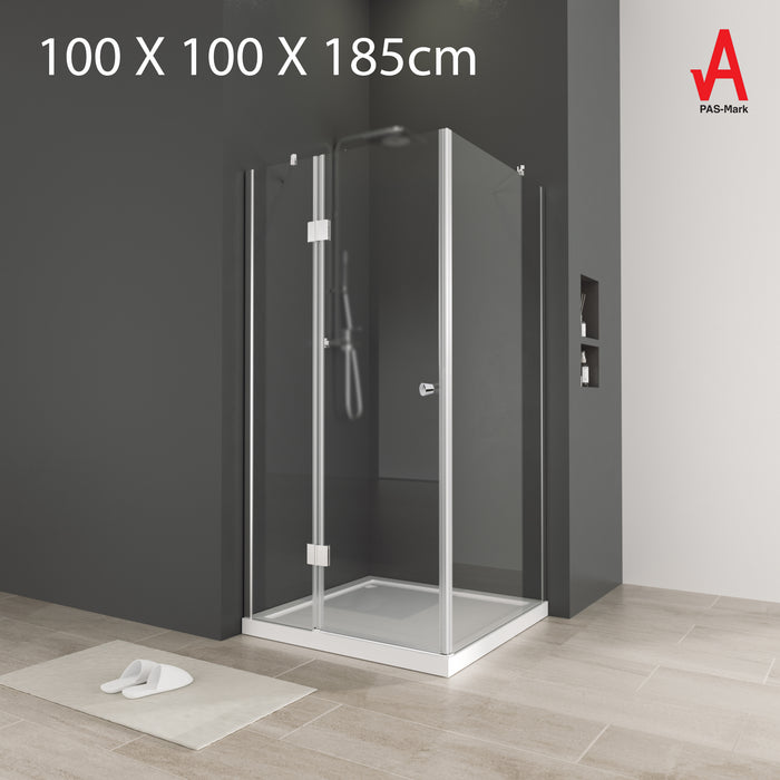 Modern Corner Pivot Door Shower Enclosure - 100X100X185cm 6mm Tempered Glass