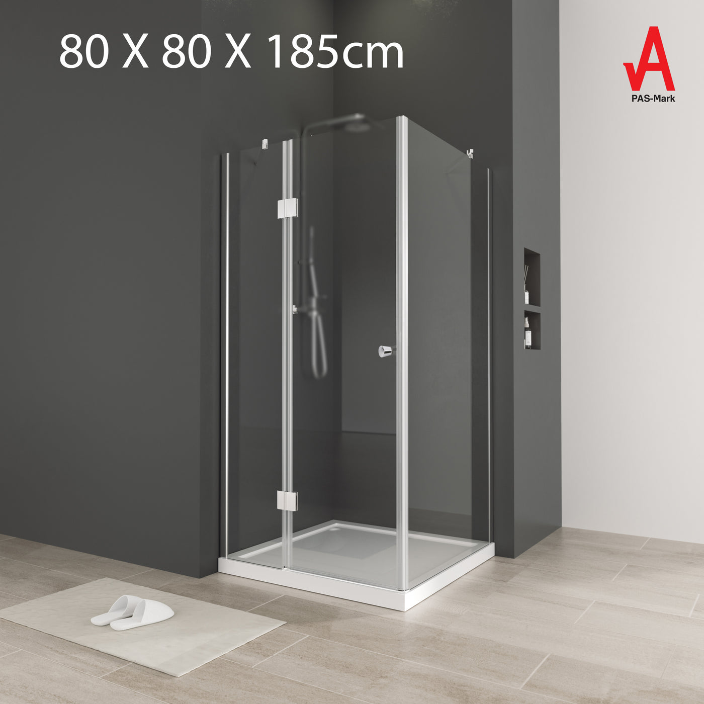 Modern Corner Pivot Door Shower Enclosure - 80X80X185cm 6mm Tempered Glass