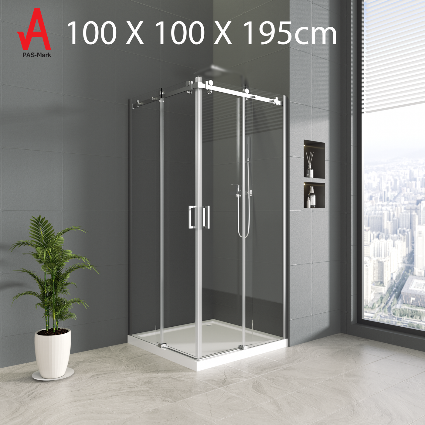 100x100 cm Double Sliding Door Shower Screen Enclosure - 6mm Toughened Glass & Stainless Steel Frame