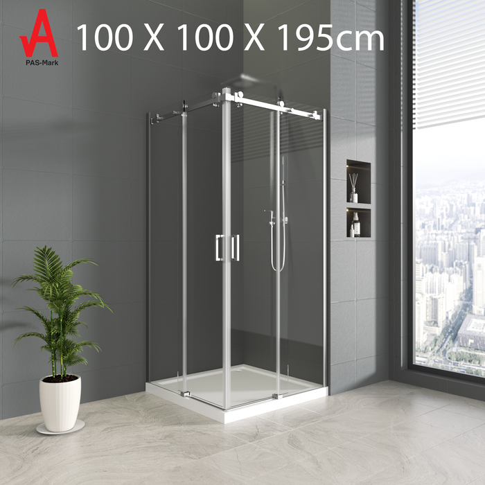 100x100 cm Double Sliding Door Shower Screen Enclosure - 6mm Toughened Glass & Stainless Steel Frame