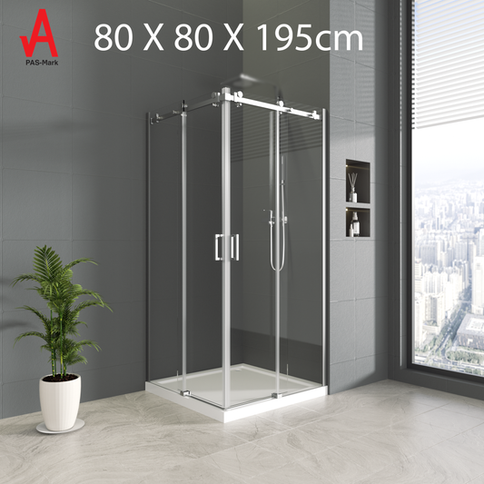 80x80cm Double Sliding Door Shower Screen Enclosure - 6mm Toughened Glass & Stainless Steel Frame