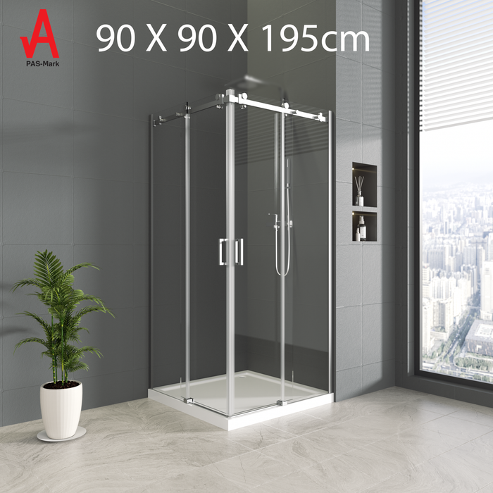90x90cm Double Sliding Door Shower Screen Enclosure - 6mm Toughened Glass & Stainless Steel Frame