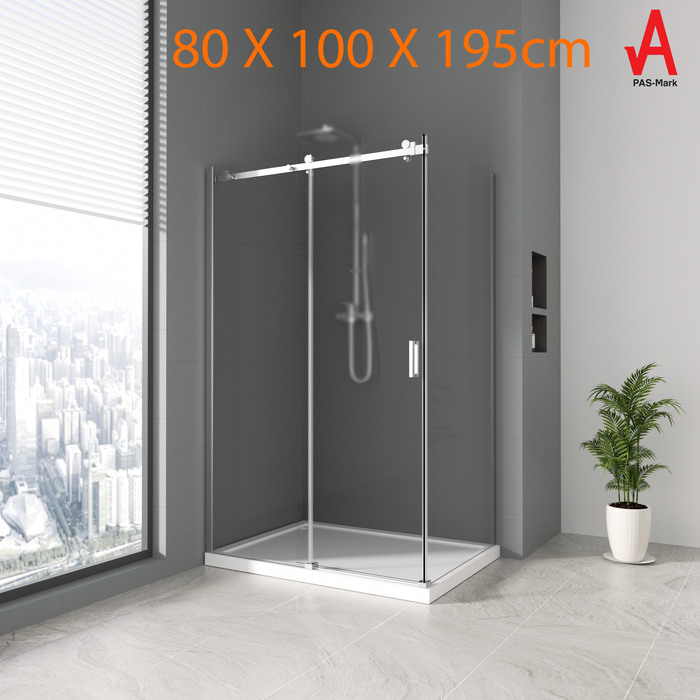 Sliding Shower Enclosure - 100x80x195cm 6mm Tempered Glass with Stainless Steel Frame