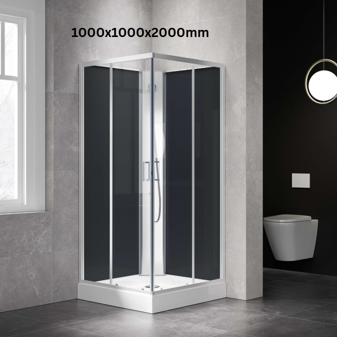 1000x1000x2000mm Black Shower Screen Cubicle Enclosure W/T Base Bathroom AD1807