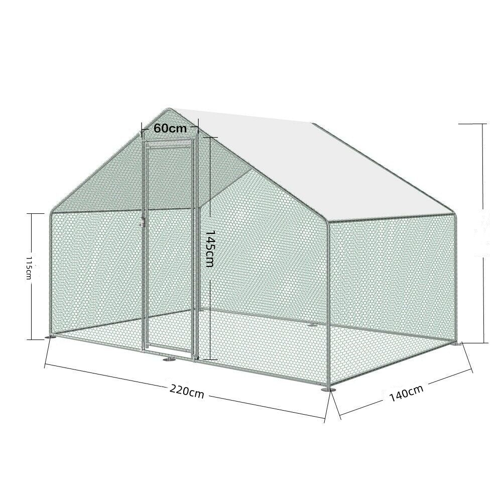 Large 2.2x1.4x1.75M Walk-in Steel Metal Chicken Coop Run Enclosure Poultry Cage