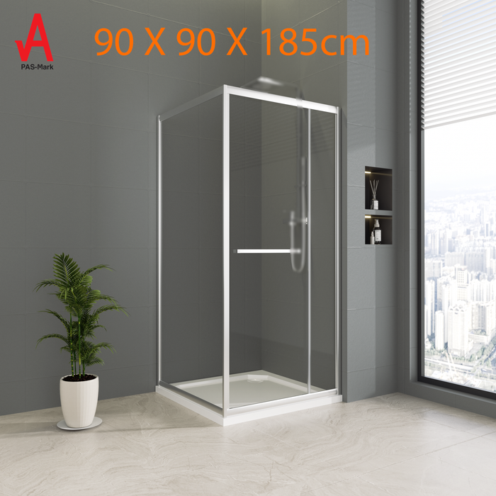 Square Shower Enclosure 90 x 90 x 185cm Sliding Door 6mm Tempered Glass Chrome Aluminium Frame
