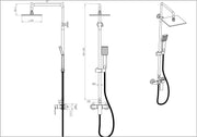 2-Function Shower Column Set  Square Rain Shower & Handheld with Adjustable Rail