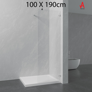 1000 x 1900mm | 6mm Toughened Safety Glass Shower Screen with Stainless Steel Support Bar & Premium Fittings