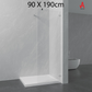900 x 1900mm | 6mm Toughened Safety Glass Shower Screen with Stainless Steel Support Bar & Premium Fittings