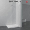 900 x 1900mm | 6mm Toughened Safety Glass Shower Screen with Stainless Steel Support Bar & Premium Fittings
