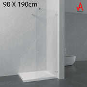 900 x 1900mm | 6mm Toughened Safety Glass Shower Screen with Stainless Steel Support Bar & Premium Fittings