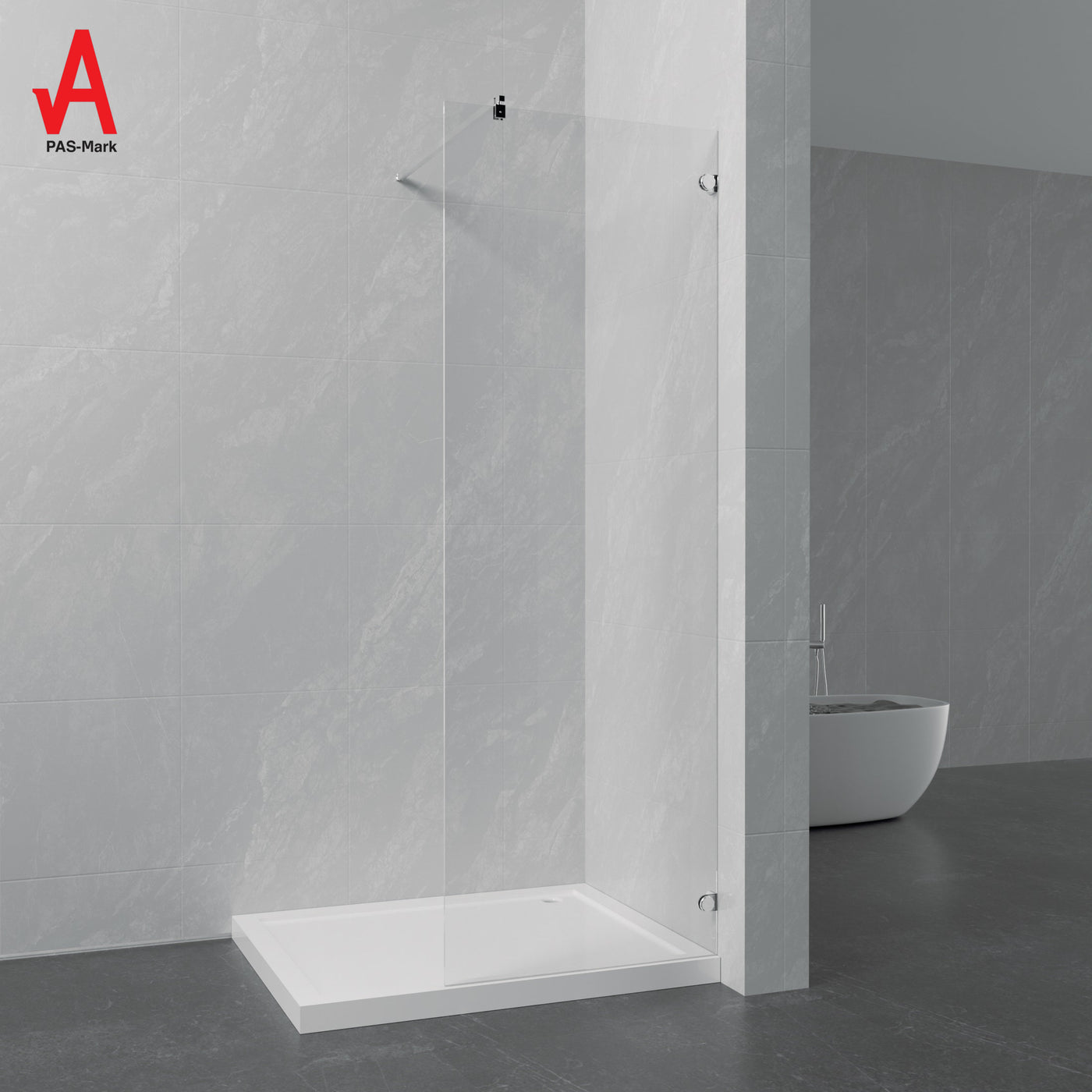 1000 x 1900mm | 6mm Toughened Safety Glass Shower Screen with Stainless Steel Support Bar & Premium Fittings