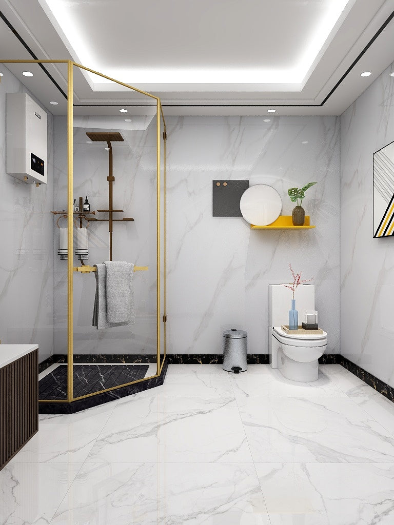 Tongue and Groove Interlocking Hollow Waterproof Waterproof PVC Panels-1000mm Width White Marble Gloss