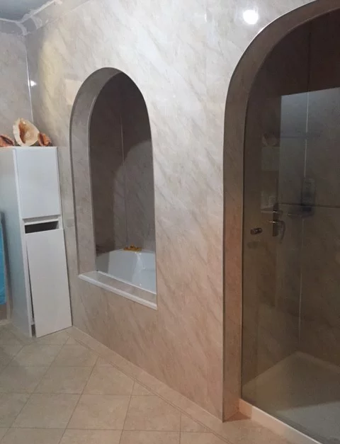 Tongue and Groove Interlocking Hollow Waterproof PVC Panels-1000mm Width Beige Marble Gloss