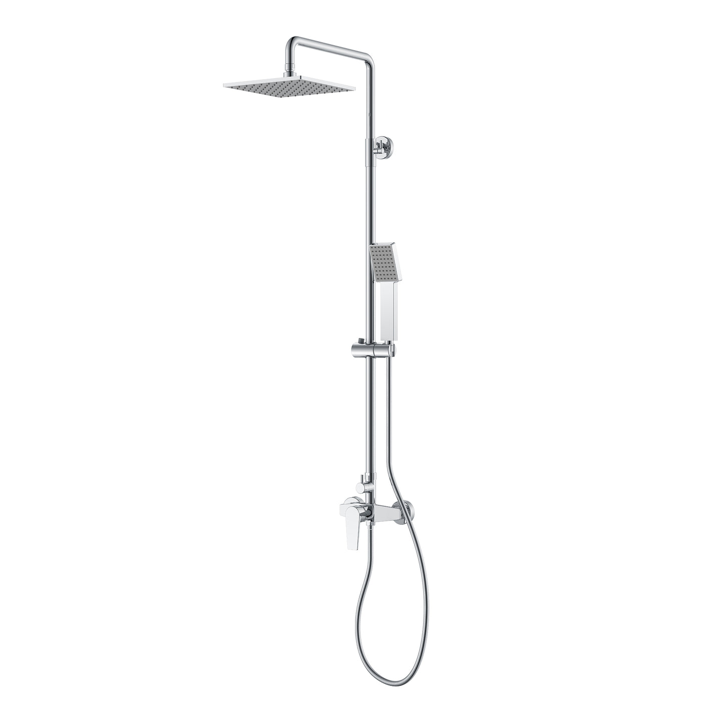 2-Function Shower Column Set  Square Rain Shower & Handheld with Adjustable Rail