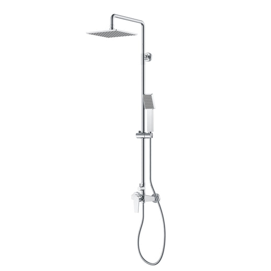 2-Function Shower Column Set  Square Rain Shower & Handheld with Adjustable Rail