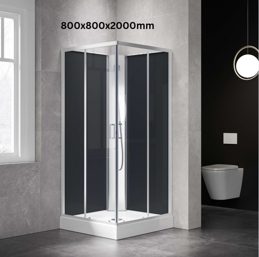 800x800x2000mm Black Shower Screen Cubicle Enclosure W/T Base Bathroom AD1805