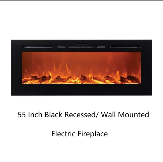 55" Black Built-in Recessed / Wall mounted Heater Electric Fireplace